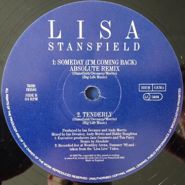 Lisa Stansfield - Someday (I'm Coming Back), Electronic, House, 1992 - Arista, UK & Europe, Vinyl 1x 12", 33 ⅓ RPM, Single