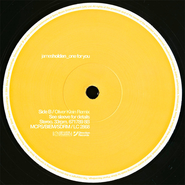James Holden - One For You, Electronic, Progressive House, Progressive Trance, 2001 - Direction Records, UK, Vinyl 1x 12", 33