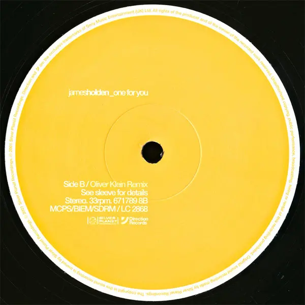 James Holden - One For You, Electronic, Progressive House, Progressive Trance, 2001 - Direction Records, UK, Vinyl 1x 12", 33