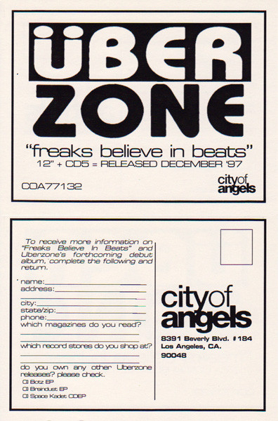 Überzone - The Freaks Believe In Beats, Electronic, Breakbeat, Electro, 1997 - City Of Angels, US, Vinyl 1x 12"