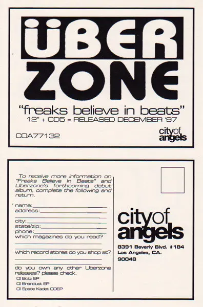Überzone - The Freaks Believe In Beats, Electronic, Breakbeat, Electro, 1997 - City Of Angels, US, Vinyl 1x 12"