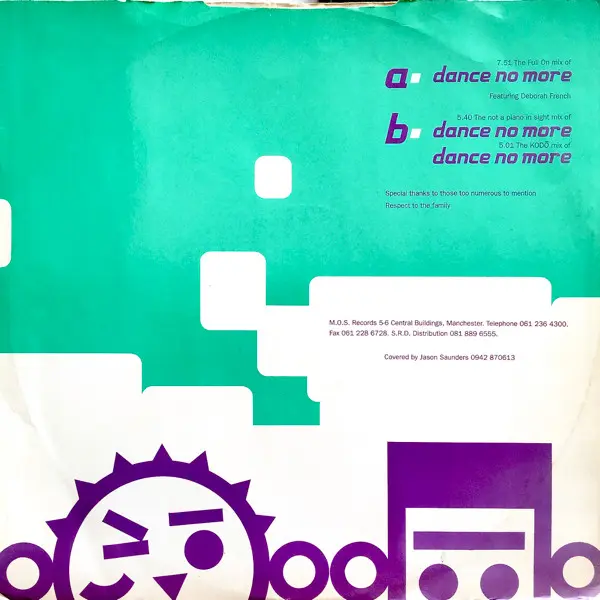 E-Lustrious Featuring Deborah Ffrench - Dance No More, Electronic, Breakbeat, House, 1991 - M.O.S. Records, UK, Vinyl 1x 12",
