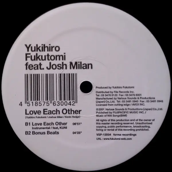 Yukihiro Fukutomi Feat. Josh Milan - Love Each Other, Electronic, Garage House, House, 2001 - Forma Recordings, Japan, Vinyl 