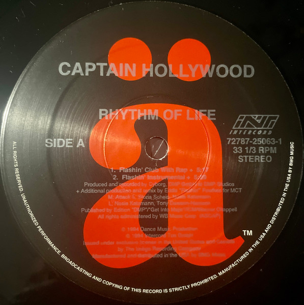 Captain Hollywood Project - Rhythm Of Life, Electronic, Euro House, House, 1994 - ä, US, Vinyl 1x 12", 33 ⅓ RPM, Maxi-Single