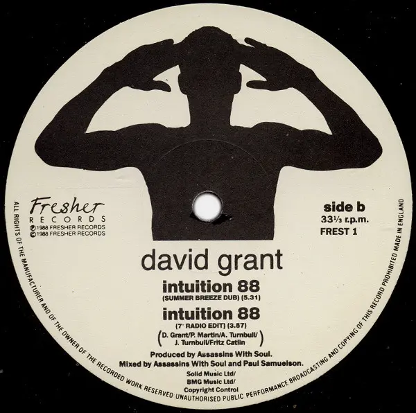 David Grant - Intuition 88, Electronic, Hip Hop, Breakbeat, House, 1988 - Fresher Records, UK, Vinyl 1x 12", 33 ⅓ RPM