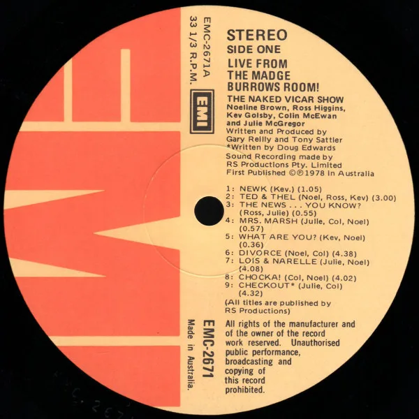 Album cover for Live From The Madge Burrows Room! / The Naked Vicar Show by Ross Higgins, Noeline Brown, Kev Golsby, Colin McEwan And Julie McGregor