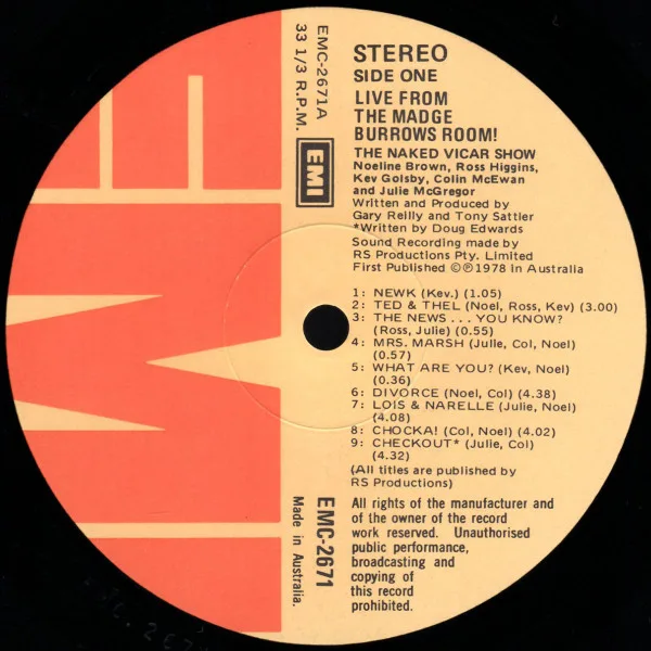 Album cover for Live From The Madge Burrows Room! / The Naked Vicar Show by Ross Higgins, Noeline Brown, Kev Golsby, Colin McEwan And Julie McGregor