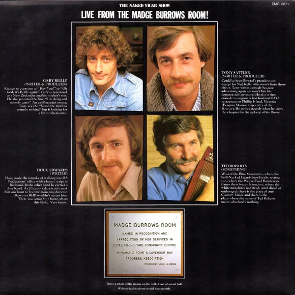 Album cover for Live From The Madge Burrows Room! / The Naked Vicar Show by Ross Higgins, Noeline Brown, Kev Golsby, Colin McEwan And Julie McGregor