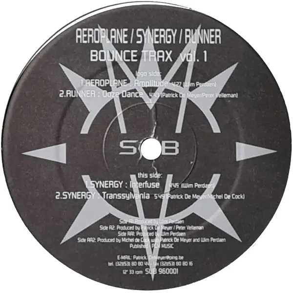 Aeroplane / Runner (4) / Synergy - Bounce Trax Vol. 1, Electronic, Hard Trance, Techno, Trance, 1996 - Sub Records, Belgium, 