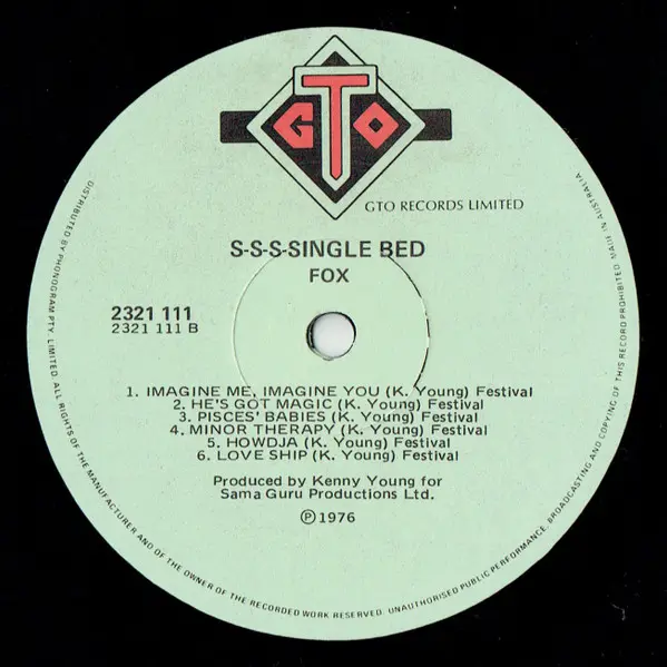 Fox (3) - S-s-s single Bed, Pop, Rock, Art Rock, Ethereal, Glam, Vocal, 1976 - GTO, Australia, Vinyl 1x LP, Compilation