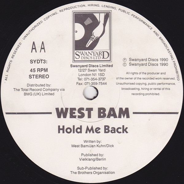 WestBam - Alarm Clock / Hold Me Back, Electronic, Breakbeat, House, 1990 - Swanyard Discs Ltd., UK, Vinyl 1x 12", 45 RPM