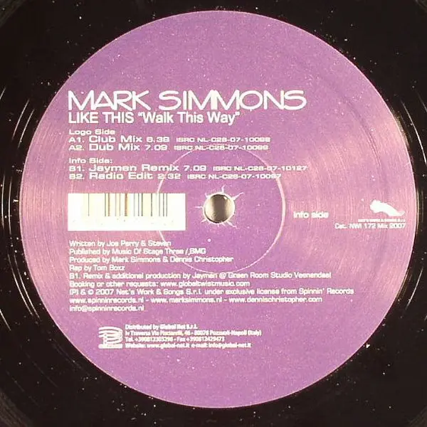 Mark Simmons - Like This "Walk This Way", Electronic, Electro, House, 2007 - Net's Work International, Italy, Vinyl 1x 12"