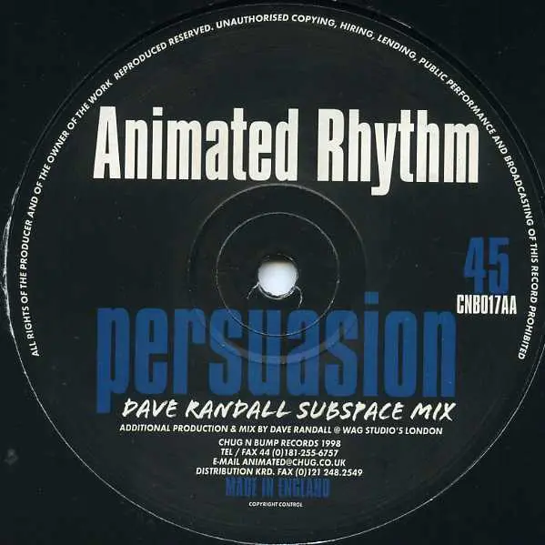 Animated Rhythm - Persuasion, Electronic, Hard House, Hard Trance, 1998 - Chug N Bump Records, UK, Vinyl 1x 12"