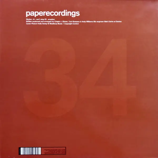 Stryker - Can't Stop / Eruption, Electronic, Deep House, House, 1999 - Paper Recordings, UK, Vinyl 1x 12", 45 RPM