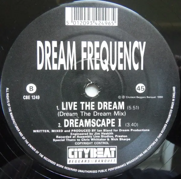 Dream Frequency - Live The Dream, Electronic, Acid House, Techno, 1990 - City Beat, UK, Vinyl 1x 12", 45 RPM