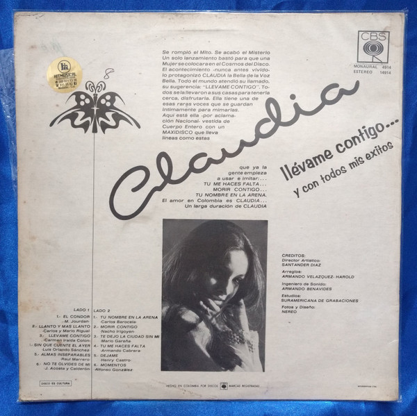 Claudia De Colombia - Yo Soy Claudia , Pop, Ballad, CBS, Colombia, Vinyl 1x LP, Album, Stereo