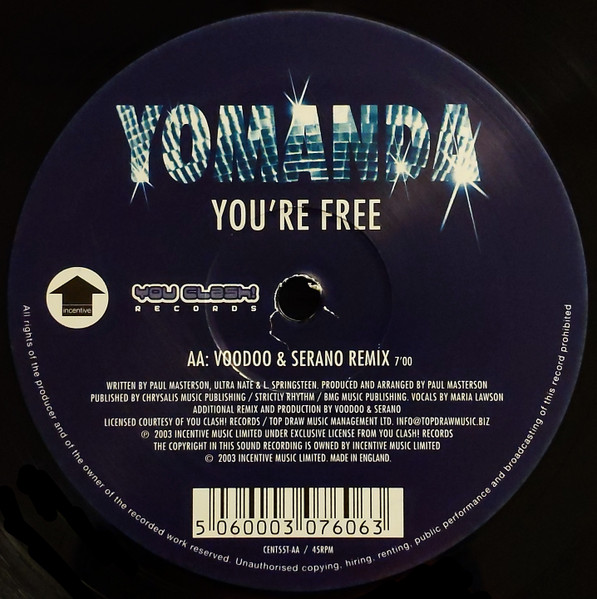 Yomanda - You're Free (Synth Mix / Voodoo & Serano Remix), Electronic, Hard Trance, Trance, 2003 - Incentive, UK, Vinyl 1x 12