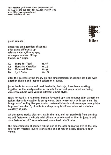 Amalgamation Of Soundz, The - Same Difference EP, Electronic, Jazz, Breaks, Downtempo, Drum n Bass, Future Jazz, House, Jungl