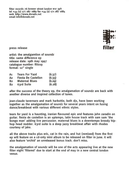 Amalgamation Of Soundz, The - Same Difference EP, Electronic, Jazz, Breaks, Downtempo, Drum n Bass, Future Jazz, House, Jungl