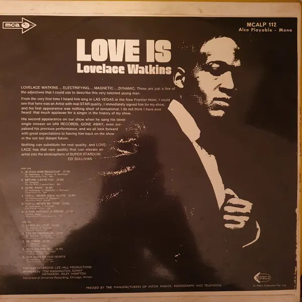Lovelace Watkins - Love Is, Funk / Soul, Soul, 1969 - MCA Records International, Australia, Vinyl 1x LP, Album