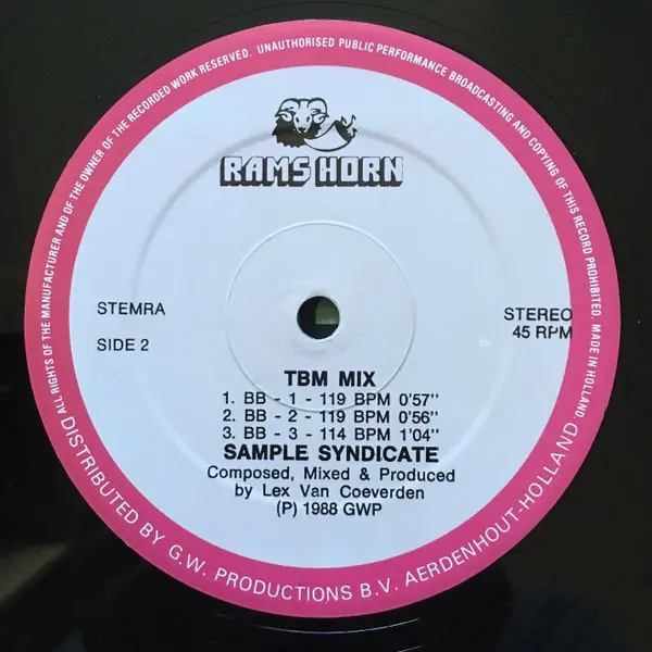Sample Syndicate - TBM Mix, Electronic, Acid House, 1988 - Rams Horn Records, Netherlands, Vinyl 1x 12", 45 RPM, Maxi-Single,