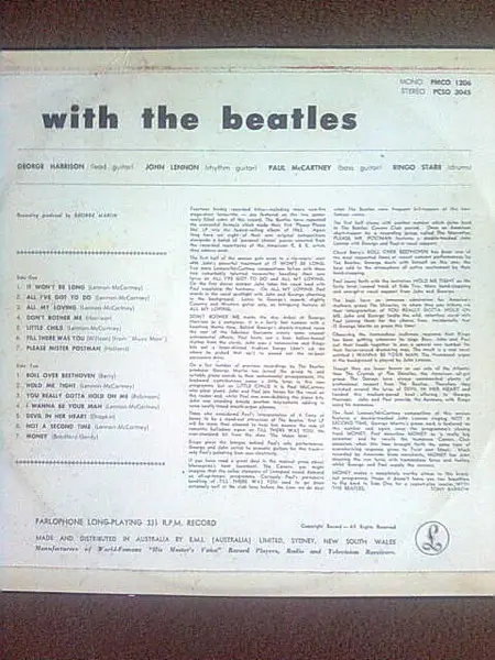 Beatles, The - With The Beatles, Pop, Rock, Beat, Rock & Roll, 1964 - Parlophone, Australia, Vinyl 1x LP, Album, Repress, Mon