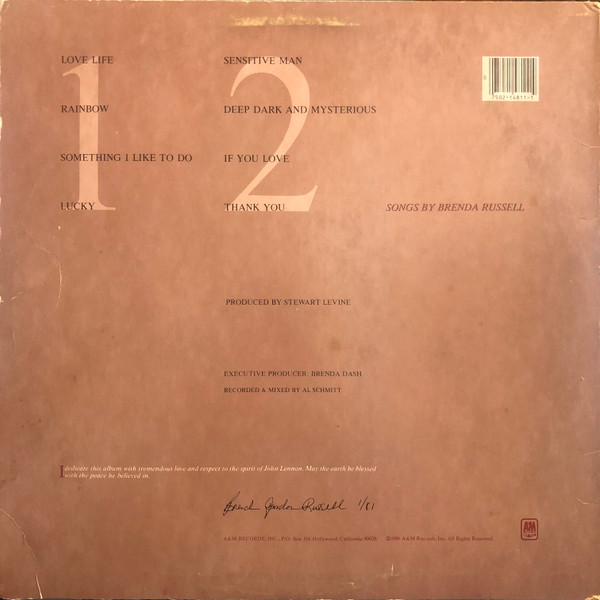 Brenda Russell (2) - Love Life, Funk / Soul, Funk, Soul, 1981 - A&M Records, US, Vinyl 1x LP, Album Y - Terre Haute Pressing