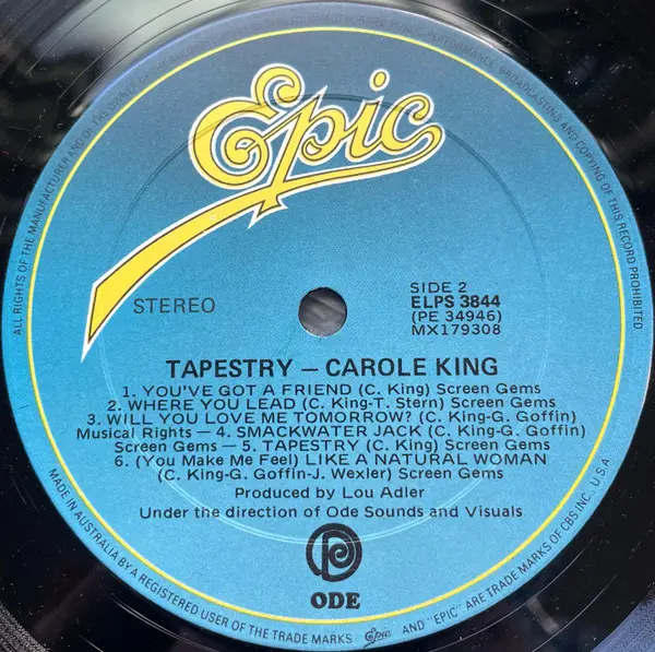 Carole King - Tapestry, Pop, Rock, Pop Rock, Vocal, Epic, Australia, Vinyl 1x LP, Album, Stereo Textured Gatefold