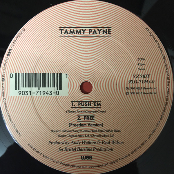 Tammy Payne - Free, Electronic, Funk / Soul, Breakbeat, Downtempo, UK Street Soul, 1990 - WEA, UK, Vinyl 1x 12", 45 RPM