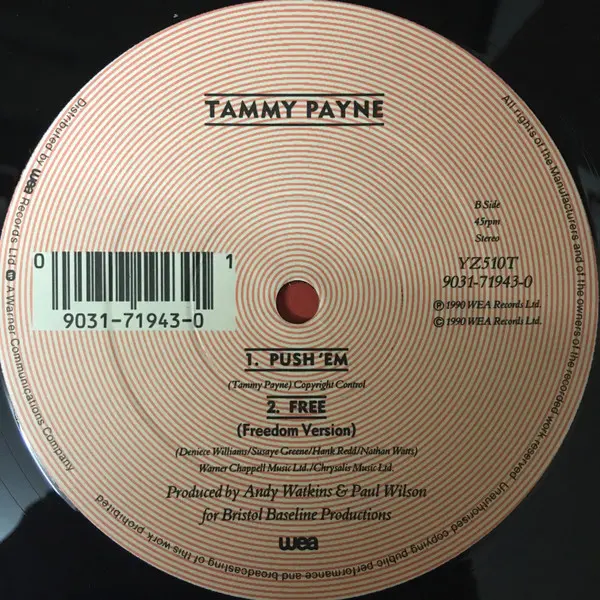 Tammy Payne - Free, Electronic, Funk / Soul, Breakbeat, Downtempo, UK Street Soul, 1990 - WEA, UK, Vinyl 1x 12", 45 RPM