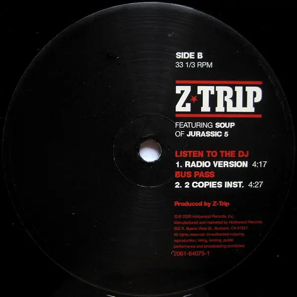 DJ Z-Trip - Listen To The DJ, Hip Hop, 2005 - Hollywood Records, US, Vinyl 1x 12", 33 ⅓ RPM, Single