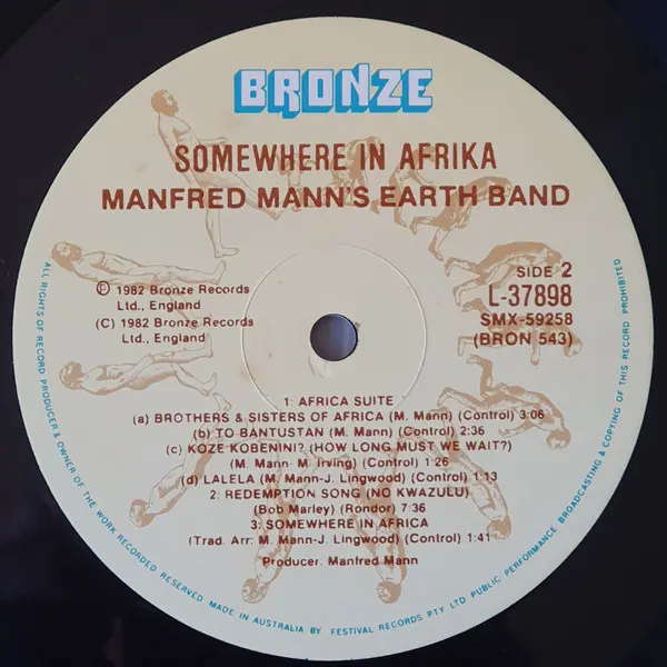 Manfred Mann's Earth Band - Somewhere In Afrika, Rock, Classic Rock, Pop Rock, 1982 - Bronze, Australia, Vinyl 1x LP, Album