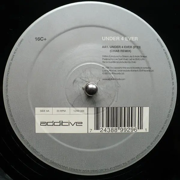 16C+ - Under 4 Ever, Electronic, Progressive House, 2001 - Additive, UK, Vinyl 1x 12", 33 ⅓ RPM