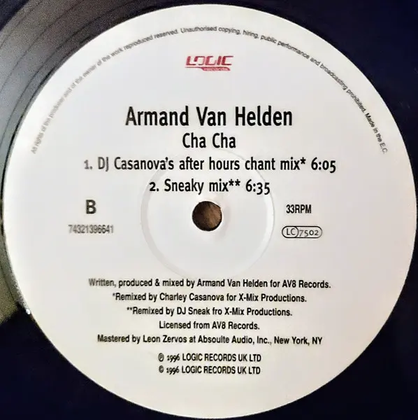Armand Van Helden - Cha Cha, Electronic, House, Latin, 1996 - Logic Records, Europe, Vinyl 1x 12", 33 ⅓ RPM