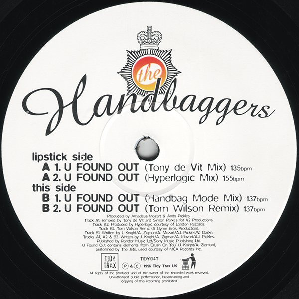 Handbaggers, The - U Found Out, Electronic, House, 1996 - Tidy Trax, UK, Vinyl 1x 12", 33 ⅓ RPM