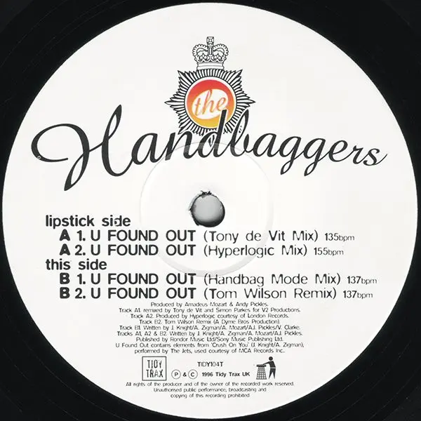 Handbaggers, The - U Found Out, Electronic, House, 1996 - Tidy Trax, UK, Vinyl 1x 12", 33 ⅓ RPM