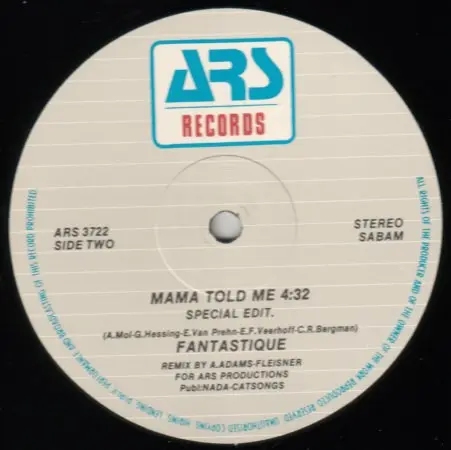 Fantastique - Mama Told Me Remix, Electronic, Disco, ARS records, Belgium, Vinyl 1x 12", Stereo