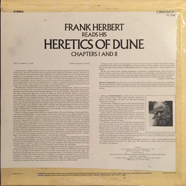Frank Herbert - Heretics Of Dune, Non-Music, Audiobook, Spoken Word, 1984 - Caedmon Records, US, Vinyl 1x LP, Album
