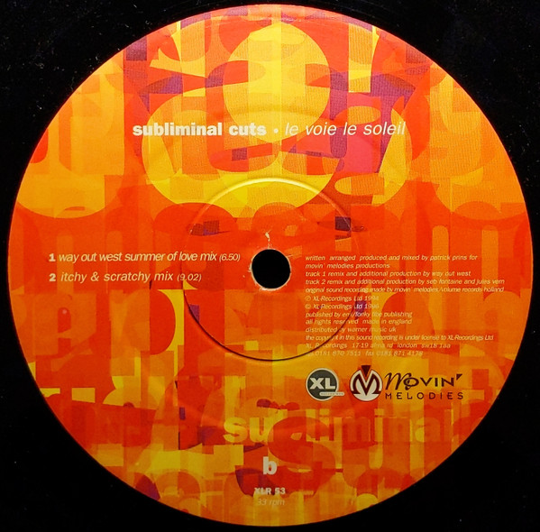 Subliminal Cuts - Le Voie Le Soleil, Electronic, House, Trance, 1996 - XL Recordings, UK, Vinyl 1x 12", 33 ⅓ RPM, Single