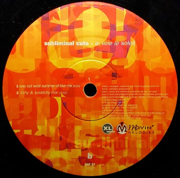 Subliminal Cuts - Le Voie Le Soleil, Electronic, House, Trance, 1996 - XL Recordings, UK, Vinyl 1x 12", 33 ⅓ RPM, Single
