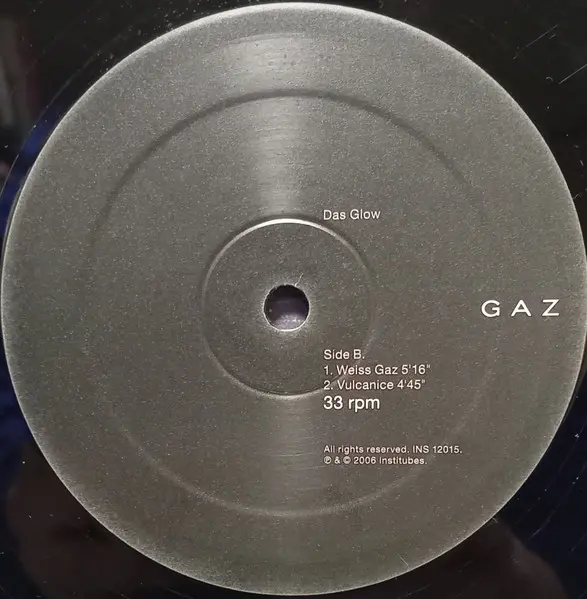 Das Glow - Weiss Gaz, Electronic, Electro, Minimal, Techno, 2007 - Institubes, France, Vinyl 1x 12", 33 ⅓ RPM, 45 RPM