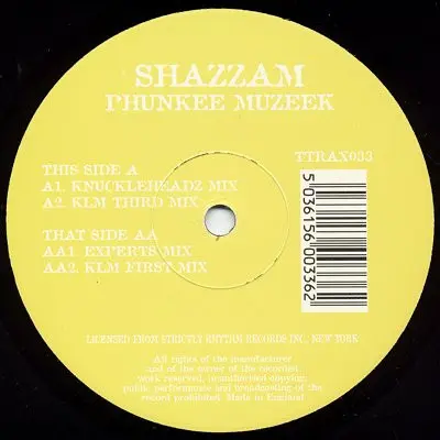 Shazzam - Phunkee Muzeek, Electronic, Hard House, House, 1998 - Tripoli Trax, UK, Vinyl 1x 12", 33 ⅓ RPM
