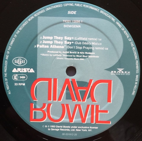 David Bowie - Jump They Say, Electronic, Breakbeat, Hard House, House, 1993 - Arista, Bertelsmann Music Group, Savage Records