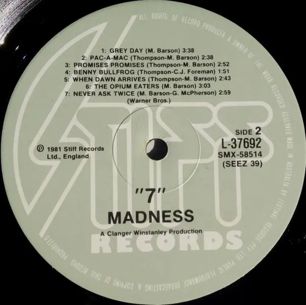 Madness - 7, Rock, Pop Rock, Ska, 1981 - Stiff Records, Australia, Vinyl 1x LP, Album
