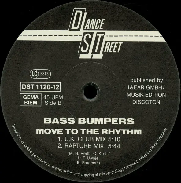 Bass Bumpers - Move To The Rhythm, Electronic, Euro House, House, 1992 - Dance Street, Germany, Vinyl 1x 12", 45 RPM, Maxi-Si