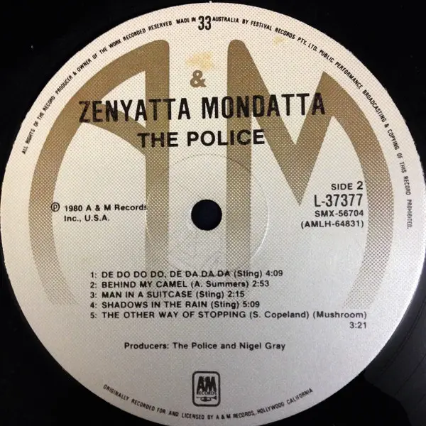 Police, The - Zenyatta Mondatta, Rock, New Wave, 1980 - A&M Records, Australia, Vinyl 1x LP, Album