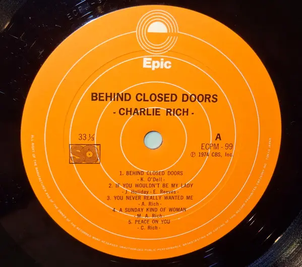 Charlie Rich - Behind Closed Doors - 1974 -Country -Epic -Vinyl 1x LP, Stereo, Quadraphonic