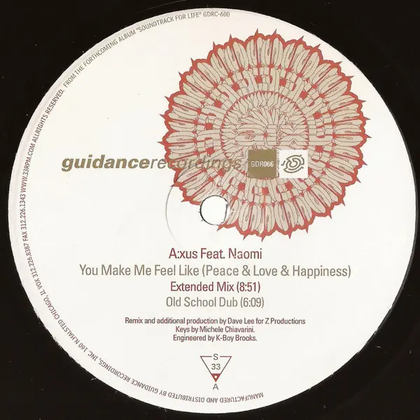 A:xus Feat. Naomi N' Sembi - You Make Me Feel Like (Peace & Love & Happiness), Electronic, Deep House, 2000 - Guidance Record