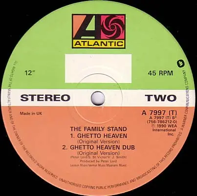 Family Stand, The - Ghetto Heaven, Electronic, Electro, House, Trip Hop, 1990 - Atlantic, UK, Vinyl 1x 12", 45 RPM, Single, S