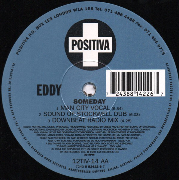 Eddy - Someday, Electronic, House, 1994 - Positiva, UK, Vinyl 1x 12", 33 ⅓ RPM, Single